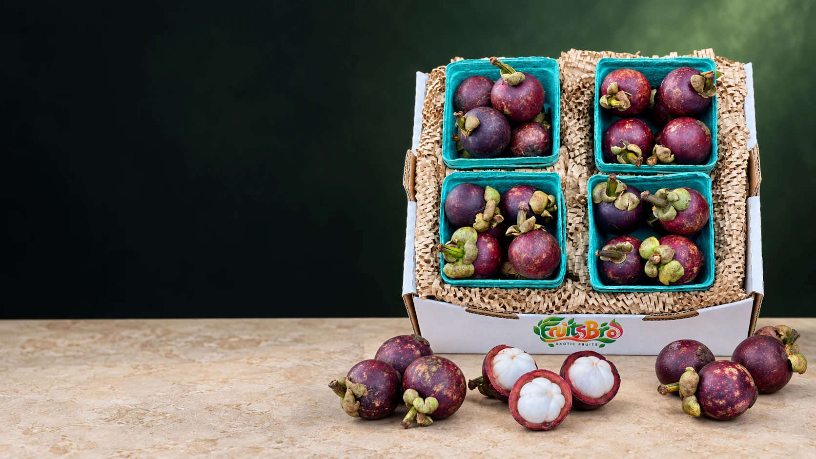 A FruitsBro box of purple mangosteens